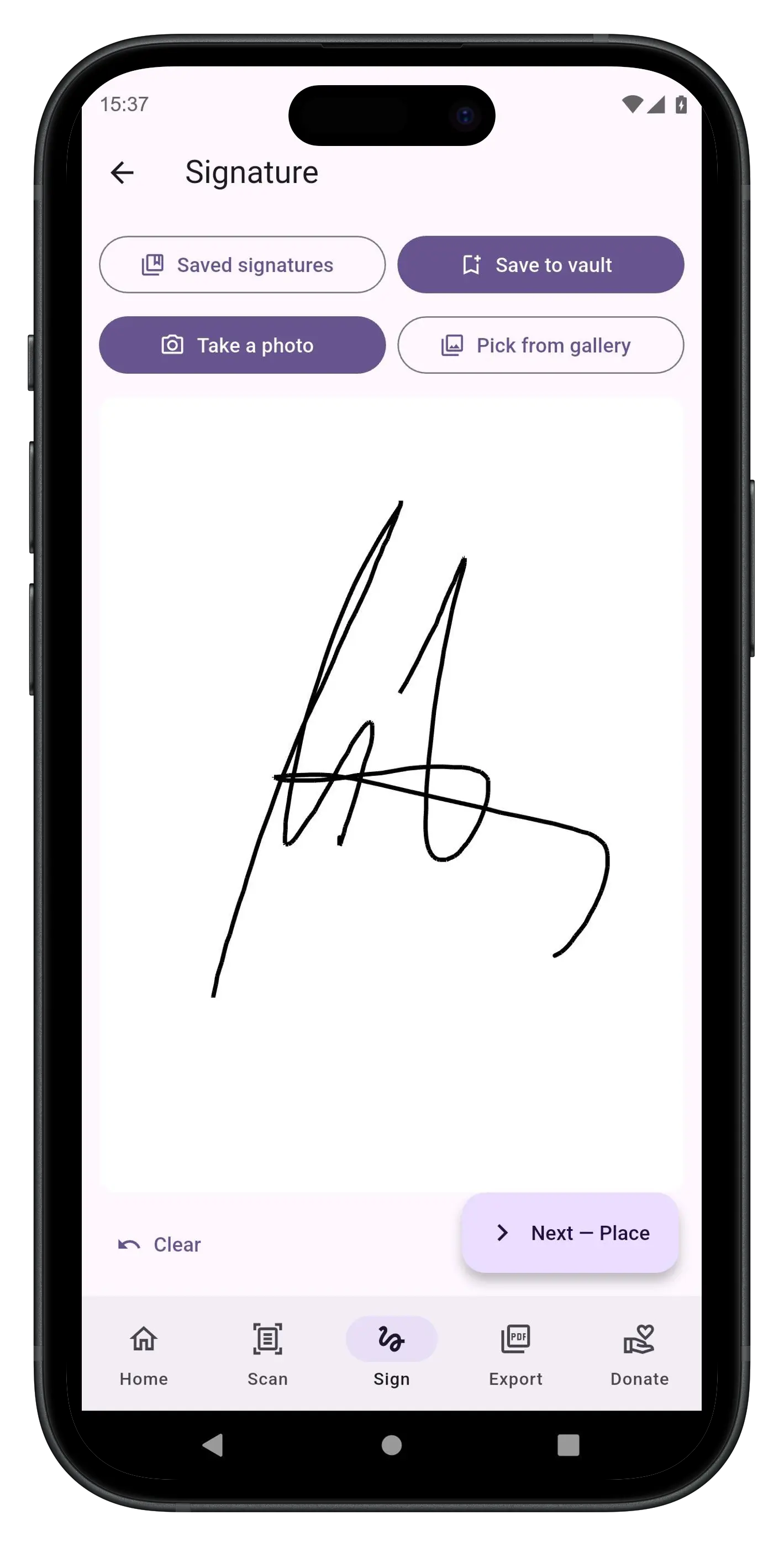 Signature screen