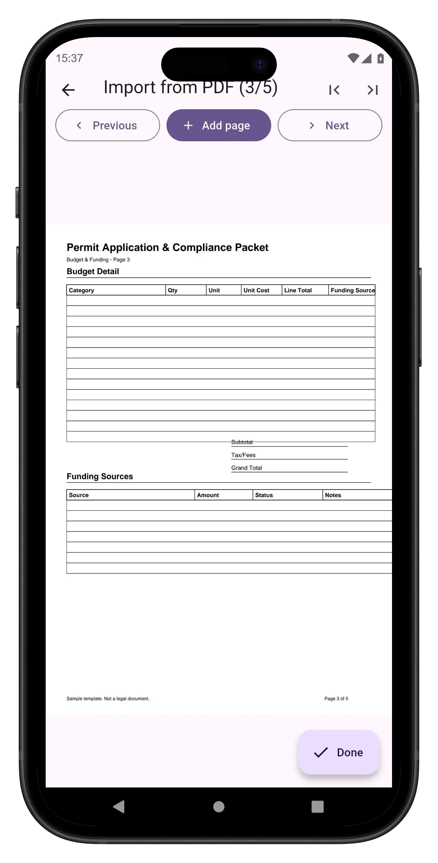 Add page screen